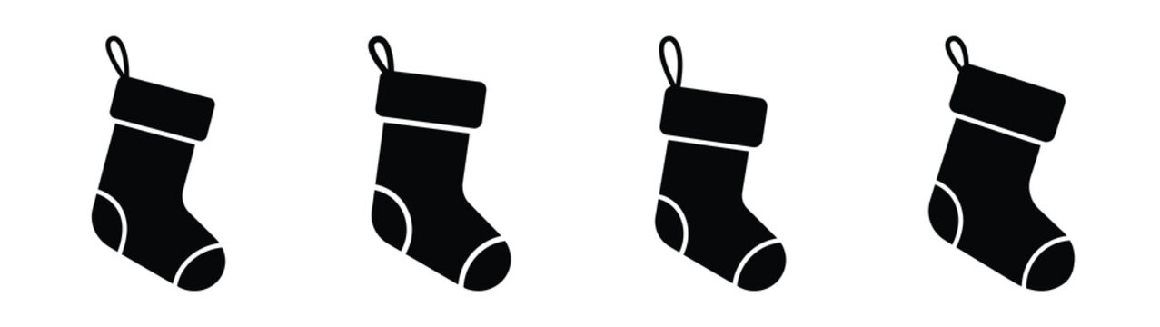 christmas stocking hanging silhouette vector icons collection isolated on white background.Christmas Vector Icon Set.