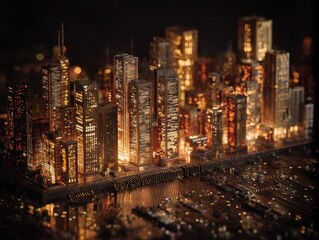 Urban Landscape on Computer Chip Digital Cityscape Illuminated Skyscrapers Circuit Board Technology Architecture Modern Metropolis Night Lights Data Processing Smart City Concept