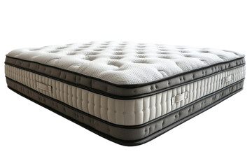 Luxurious mattress with quilted top and detailed border showcasing comfort and support for restful sleep on transparent background