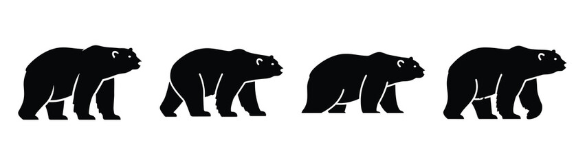 polar bear silhouette vector icons collection isolated on white background.Christmas Vector Icon Set.