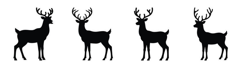 reindeer minimal silhouette silhouette vector icons collection isolated on white background.Christmas Vector Icon Set.