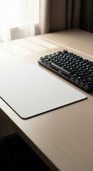 Minimalist workspace setup with mechanical keyboard and white mousepad