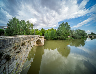 View of carrión river and puentecillas in palencia, spain
