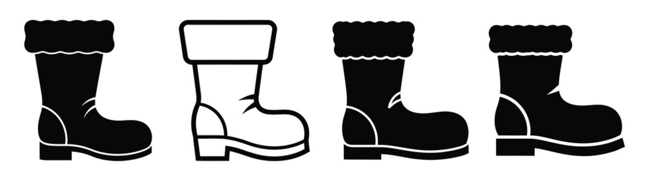 santa boot silhouette vector icons collection isolated on white background.Christmas Vector Icon Set.