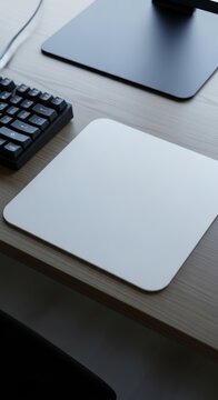 Minimalist workspace setup featuring keyboard, display, and modern mousepad