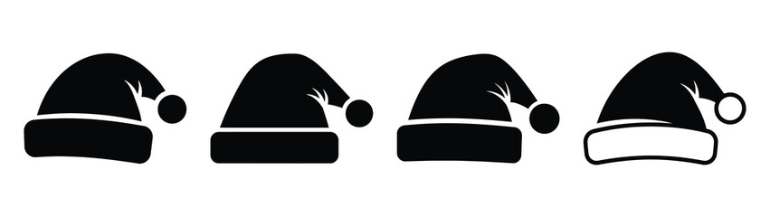 santa hat silhouette vector icons collection isolated on white background.Christmas Vector Icon Set.