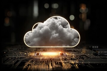 Abstract network cloud symbol generating glowing digital data