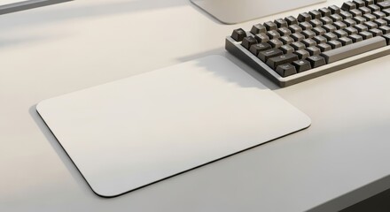 Minimalist workspace scene featuring a blank mousepad and keyboard elegance