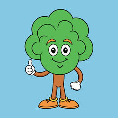 Happy cartoon tree character giving a thumbs up gesture isolated on white background