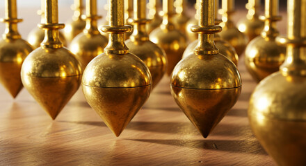 Brass pendulums reflecting light