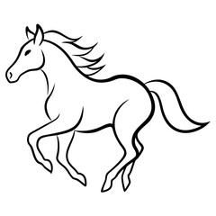 Stylized black line drawing of a galloping horse isolated on white background