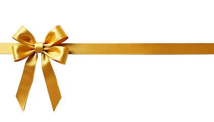 Fototapeta premium Golden satin ribbon bow on white background isolated on a transparent background gold ribbon