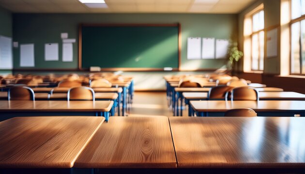 empty school classroom with blurred background back to school theme