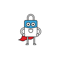 Superhero Simple Lock Mascot with Cape Cartoon Character Design