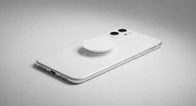 Sleek smartphone with grip stand on clean backdrop for lifestyle imagery