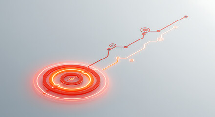 Red and orange concentric circles with digital data lines
