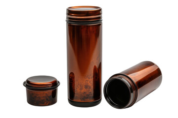 Brown metal containers with lids showcase sleek design and potential for storage solutions on black backdrop on transparent background