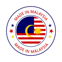 Malaysia Made in Stamp in circle with flag Vector template on white background