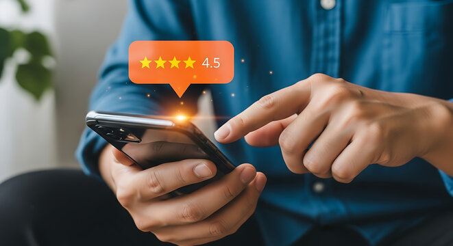 Customer giving a 45 star rating on a smartphone app