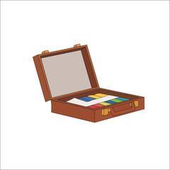 Open briefcase with painting supplies