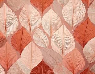 Obraz premium geometric leaf pattern in coral and cream tones abstract design with repeating leaf shapes against a muted peach background