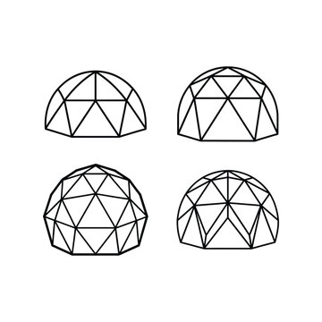 A set of geodesic dome line art vector illustration