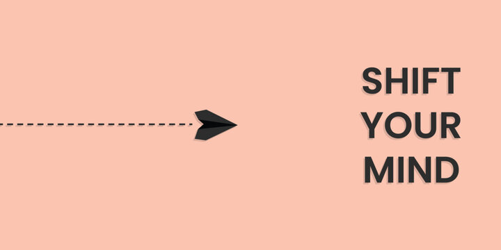 Shift your mind concept vector with paper airplane flying forward on pastel background, symbolizing mindset change, innovation, creativity, leadership, and growth.