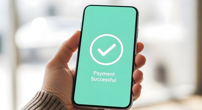Hand Holding Smartphone Payment Successful Online Banking
