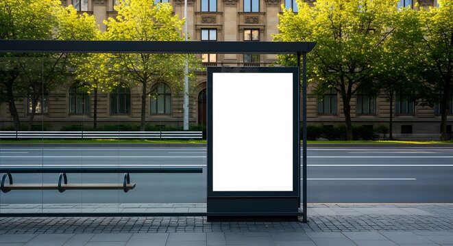 Vertical Blank White Billboard Bus Stop City Street Mock Up