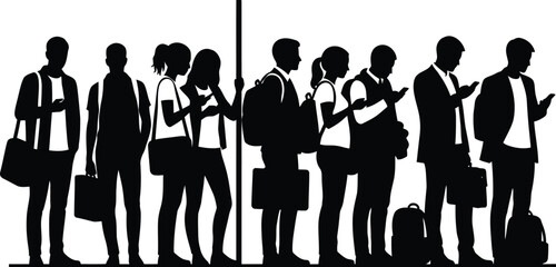Commuter silhouette vector of people standing