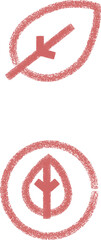 Two abstract red leaf symbols with cross like shapes inside