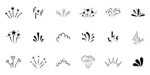 Obraz premium line sparkle vector set, comic style decorative lines, burst effects, and dynamic radial patterns. Hand drawn pop surprise line frame for title headline illustration. Doodle vector illustration. 