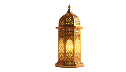 Golden Eid lantern isolated with elegant shadow