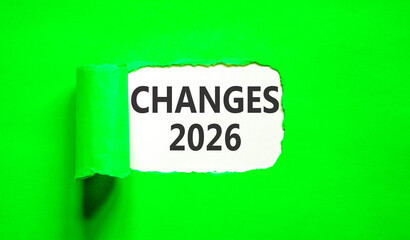 Changes 2026 symbol. Concept words Changes 2026 on beautiful white paper. Beautiful green paper background. Business and changes 2026 concept. Copy space.