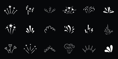 Obraz premium line sparkle vector set, comic style decorative lines, burst effects, and dynamic radial patterns. Hand drawn pop surprise line frame for title headline illustration. Doodle vector illustration. 