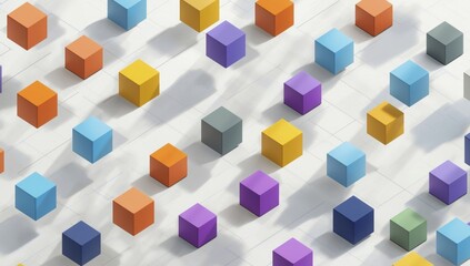 Obraz premium Digital isometric art with colorful cubes arranged in a dynamic pattern on a flat surface