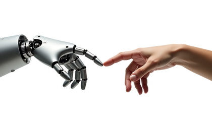 Robotic hand human finger touching isolated on a transparent background robot hand connection