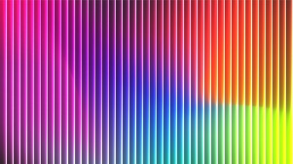 Vibrant vertical stripes of neon light in a rainbow gradient creating a modern abstract background