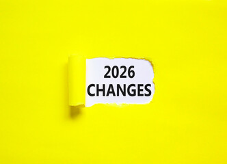2026 Changes symbol. Concept words 2026 Changes on beautiful white paper. Beautiful yellow paper background. Business and 2026 changes concept. Copy space.
