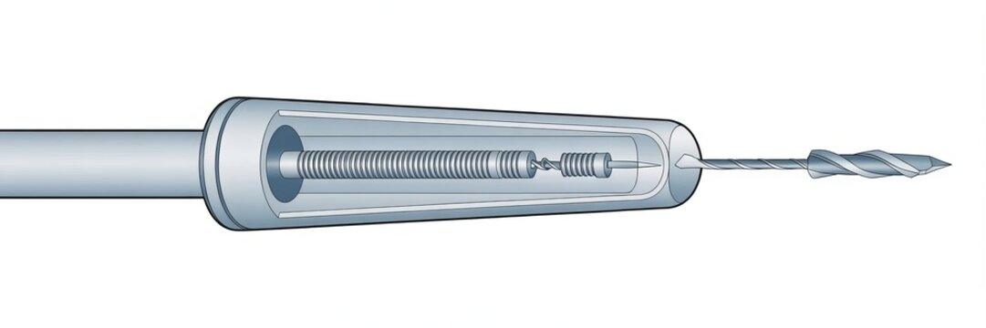 Dental Drill: A close-up view unveils a dental drill, showcasing its intricate internal mechanism and sharp, precision-engineered drill bit, poised for dental work. - Powered by Adobe