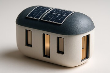 Minimalist modern tiny house model with curved roof and solar panels, eco-friendly architecture concept
