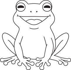 Cute frog sitting and smiling, simple cartoon outline, suitable for children’s book art