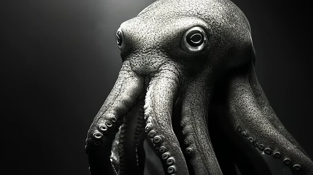 Monochrome marvel: an octopus portrait highlighting texture and cephalopod mystery