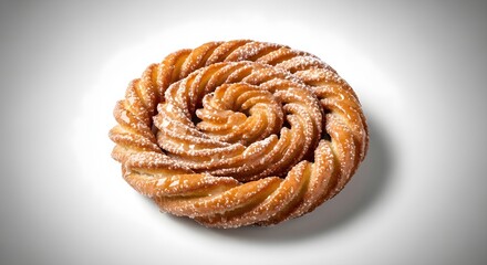 Golden Spiral Churro with Crispy Exterior and Soft Center, Dusted with Powdered Sugar, A Festive and Fun Pastry Treat for Carnivals, Fairs, and Dessert Lovers of All Ages

