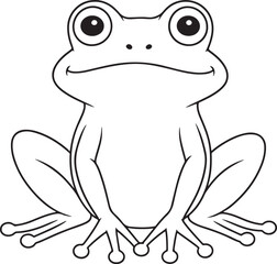 Cute frog sitting and smiling, simple cartoon outline, suitable for children’s book art