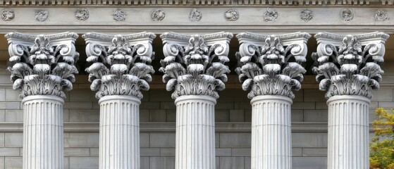 Historic architectural columns showcase detailed craftsmanship at a prominent building in the city, reflecting classical design elements and city heritage