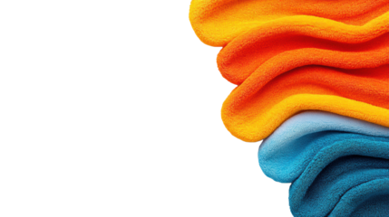 Colorful towels stacked on a transparent background