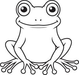 Cute frog sitting and smiling, simple cartoon outline, suitable for children’s book art