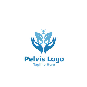 Pelvis bone Logo icon Human skeleton lower body anatomy symbol. Pelvic hip joint Illustation