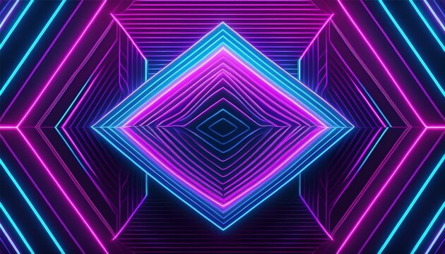 abstract purple and blue geometric neon pattern on dark background design